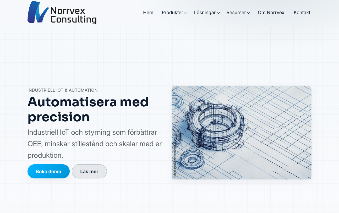 Norrvex – skärmbild av hero