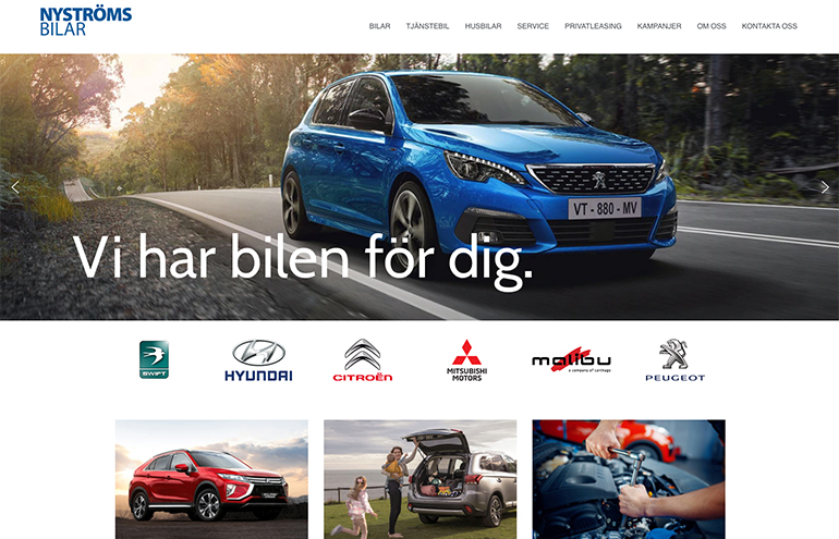 Nyströms Bilar – skärmbild av hero