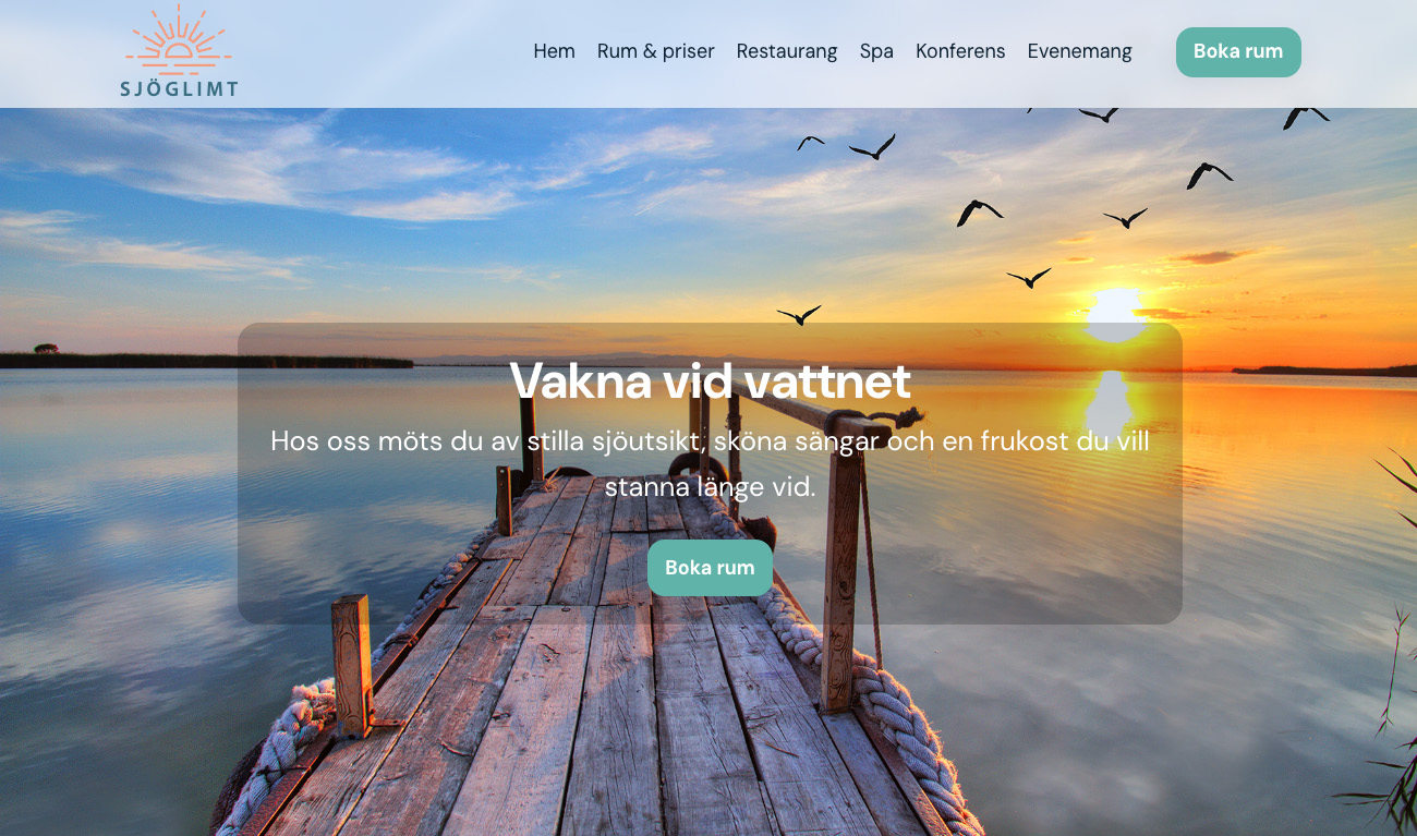 Hotell Sjöglimt – skärmbild av hero