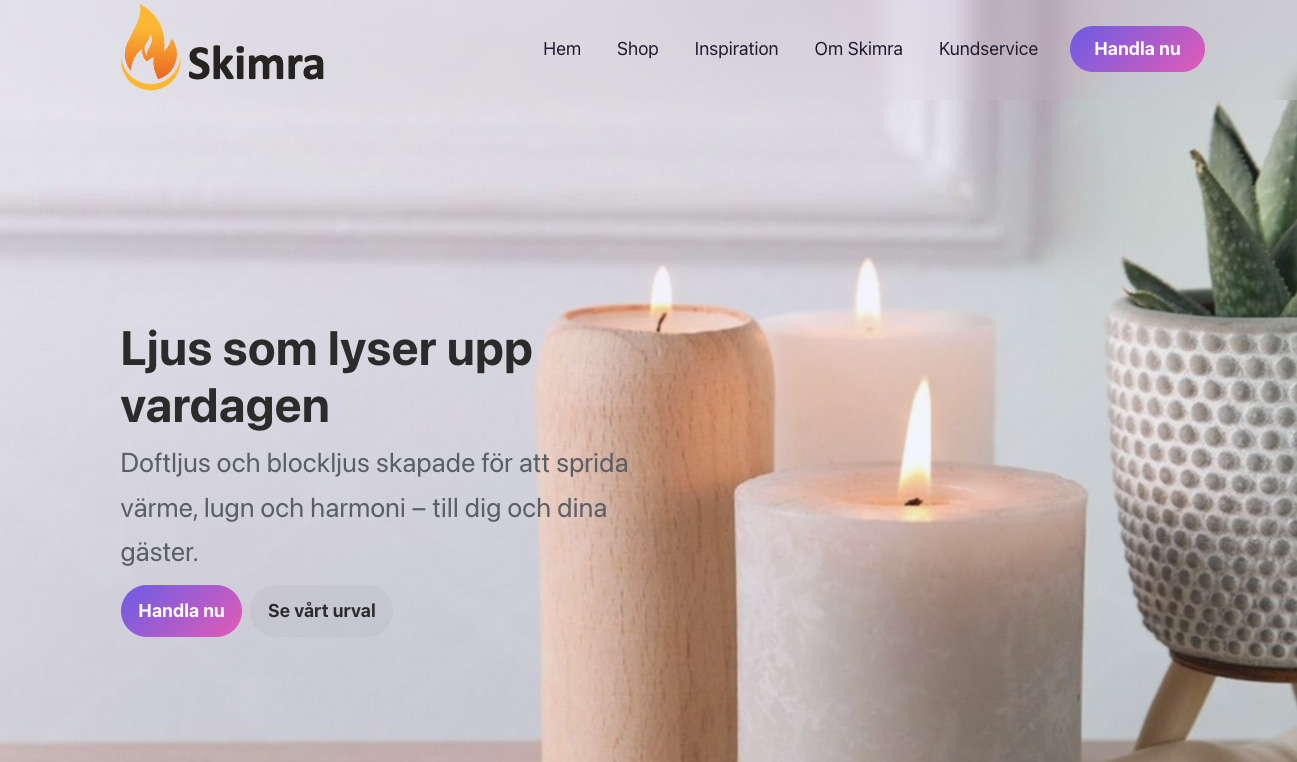 Skimra – skärmbild av hero
